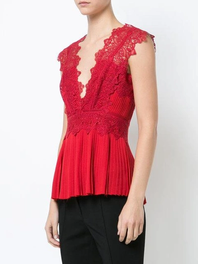 Shop Yigal Azrouël Yigal Azrouel Embroidered Pleated Top In Red