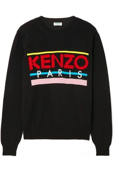 Shop Kenzo Embroidered Cotton Sweater In Black