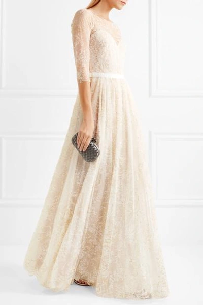 Shop Marchesa Notte Embellished Tulle Gown In Ivory