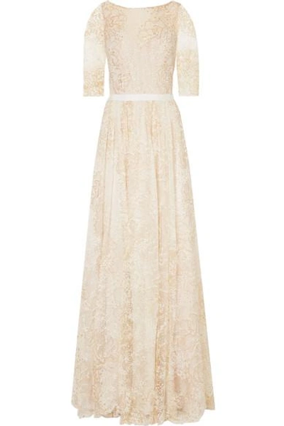 Shop Marchesa Notte Embellished Tulle Gown In Ivory