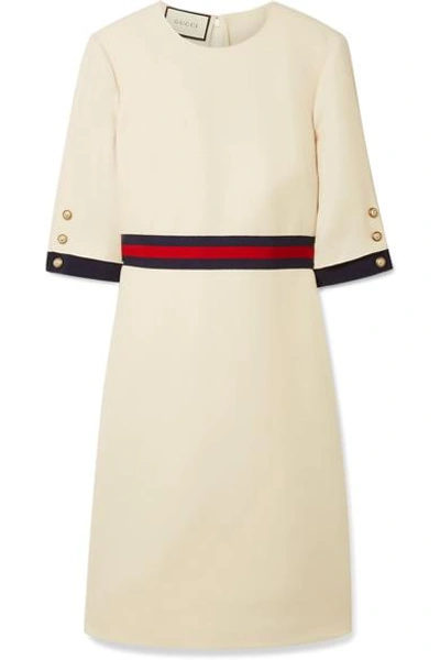 Shop Gucci Grosgrain-trimmed Wool And Silk-blend Mini Dress In Cream