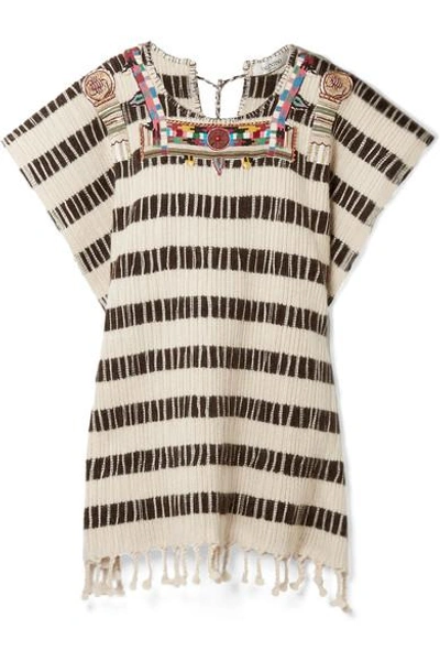 Shop Valentino Beaded Embroidered Wool-blend Poncho In Ecru