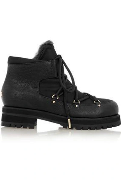 Shop Jimmy Choo Woman Ditto Shearling-lined Textured-leather And Canvas Ankle Boots Black