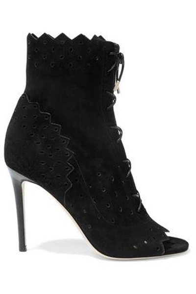 Shop Jimmy Choo Woman Dei Perforated Suede Peep-toe Ankle Boots Black