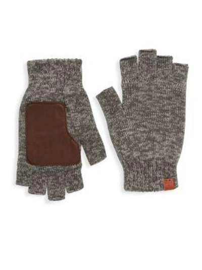Shop Bickley + Mitchell Men's Leather Patch Wool Fingerless Gloves In Grey