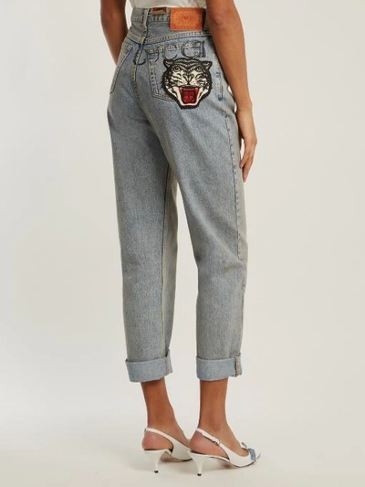 Gucci Tiger Head-embroidered Straight-leg Jeans In Light Blue | ModeSens
