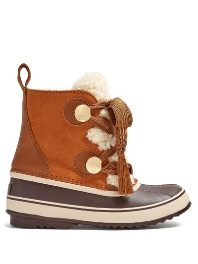 Chloé Sorel X Chloe Women's Waterproof Suede & Shearling Lace Up  Cold-weather Booties In Brown Multi | ModeSens