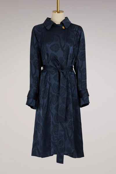 Shop Peter Pilotto Satin Jacquard Trench Coat In Navy