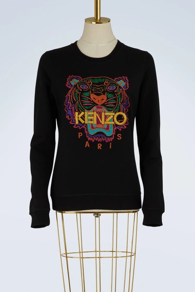 Shop Kenzo Tiger Sweatshirt In Black/christmas Light Brushed