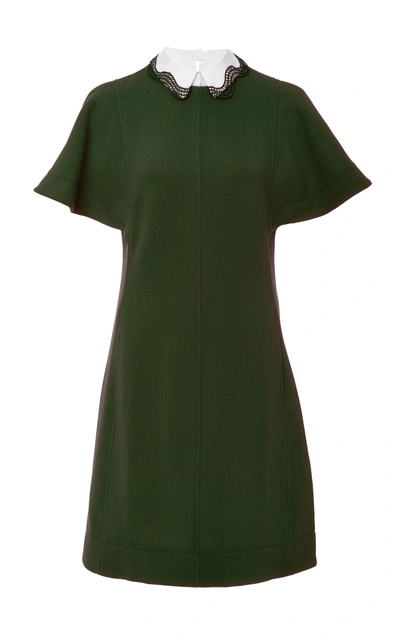 Shop Lela Rose Flutter Sleeve Tunic Dress With Detachable Collar In Green