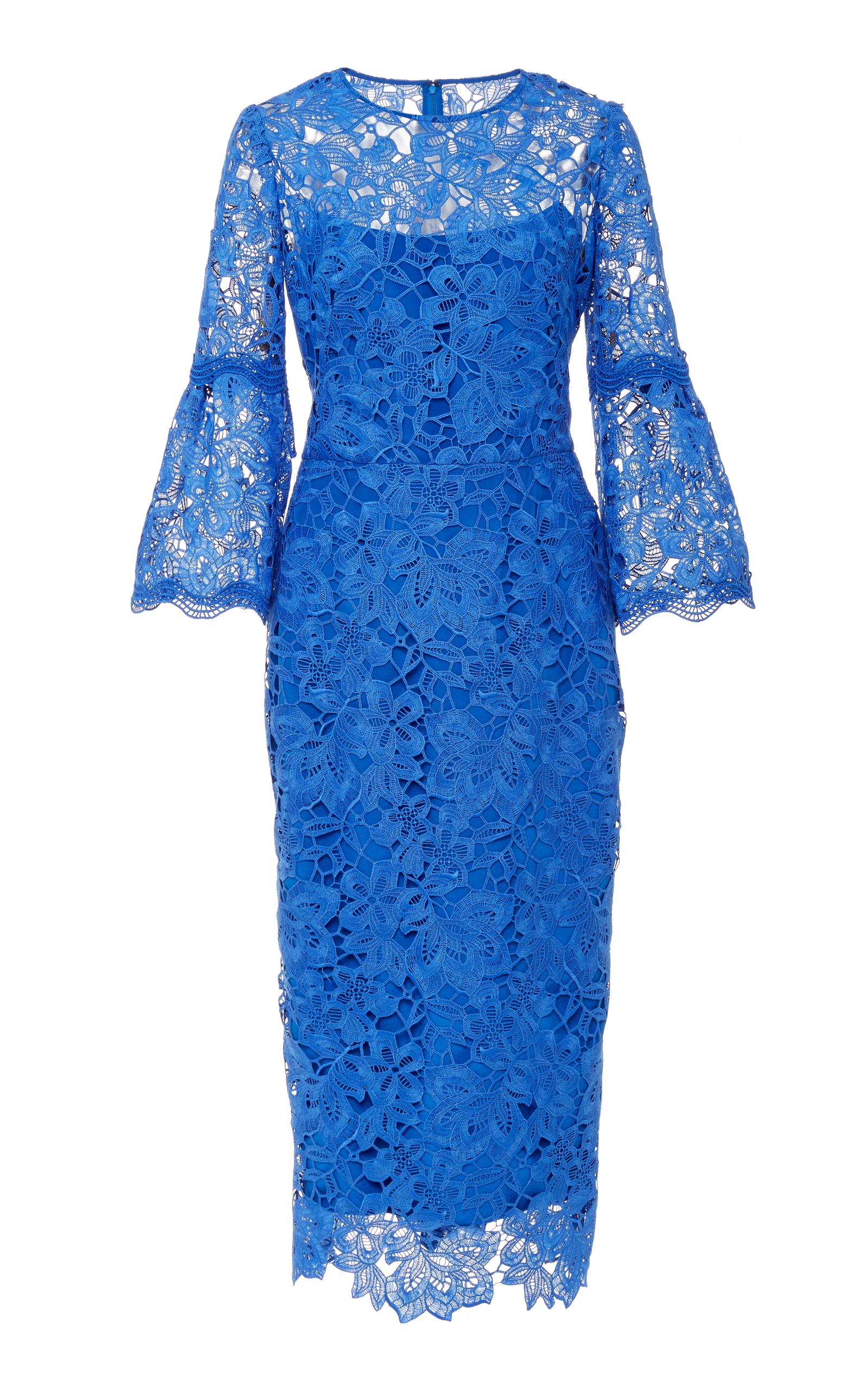 Lela Rose Flounce Sleeve Fitted Dress In Blue | ModeSens