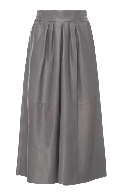 Shop Agnona Superfine Nappa Leather Volume Wrap Skirt In Grey