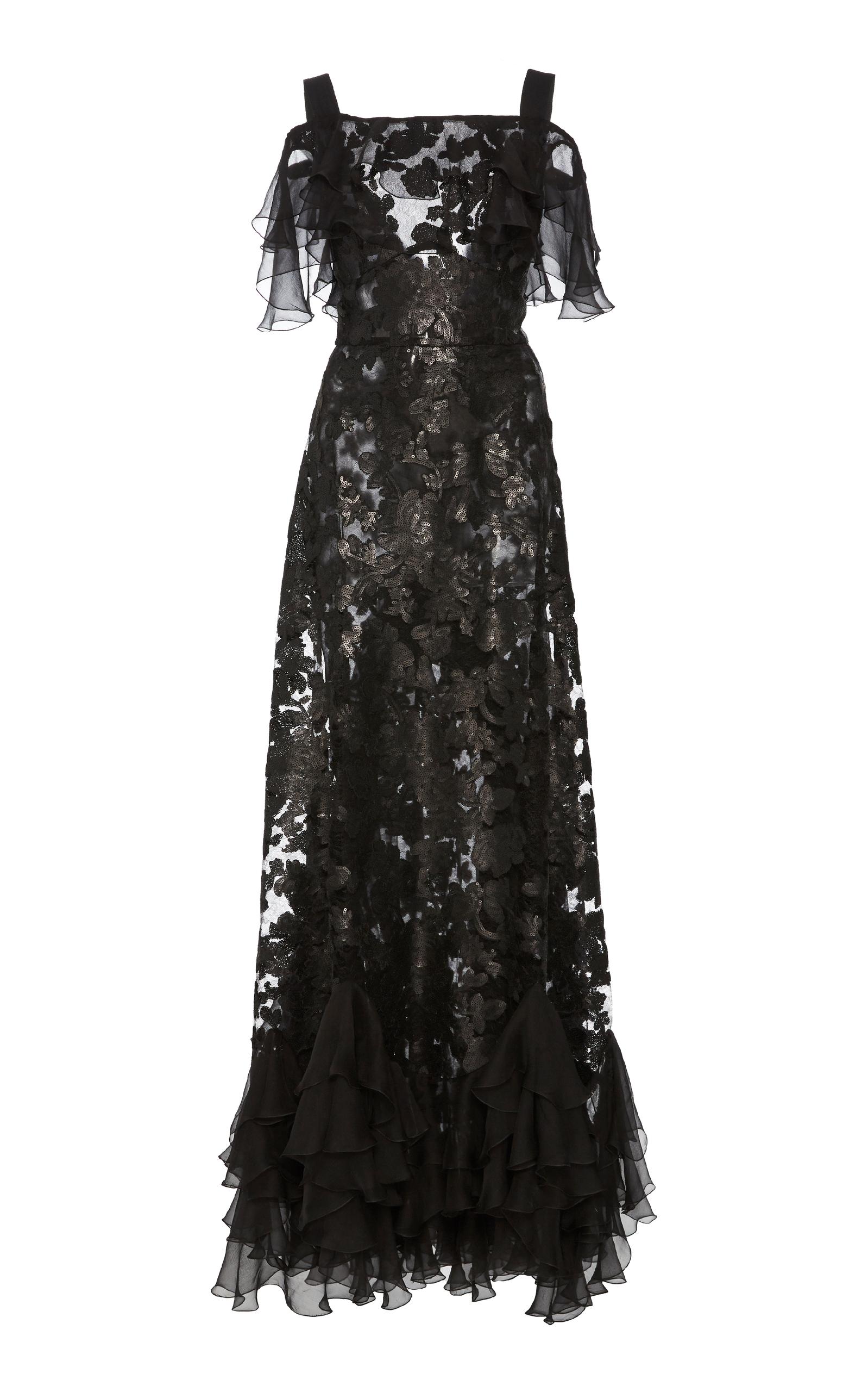 Elie Saab Off The Shoulder Ruffle Gown In Black | ModeSens
