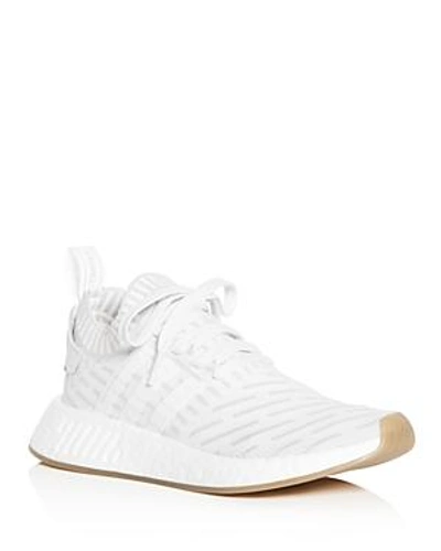 Shop Adidas Originals Women's Nmd R2 Knit Lace Up Sneakers In White/shock Pink
