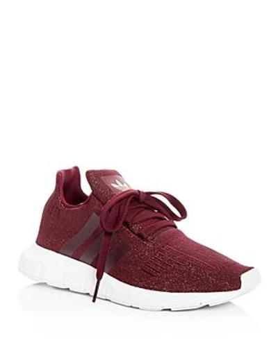 Shop Adidas Originals Women's Swift Run Knit Lace Up Sneakers In Maroon
