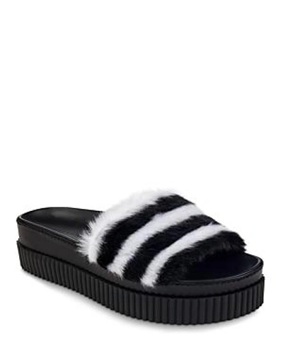 Shop Kendall + Kylie Kendall And Kylie Women's Isla Faux-fur Platform Slide Sandals In Black