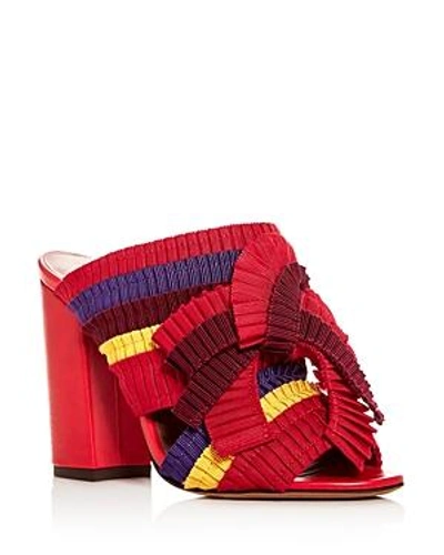 Shop Tabitha Simmons Women's Beau Ribbon High Block Heel Slide Sandals In Multi