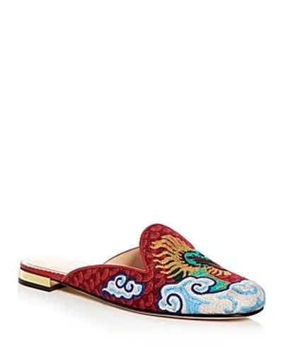 Shop Charlotte Olympia Women's Dragon Embroidered Mules In Multi Color/red
