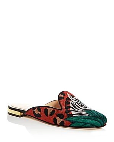 Shop Charlotte Olympia Women's Animal Kingdom Embroidered Mules In Multi Color