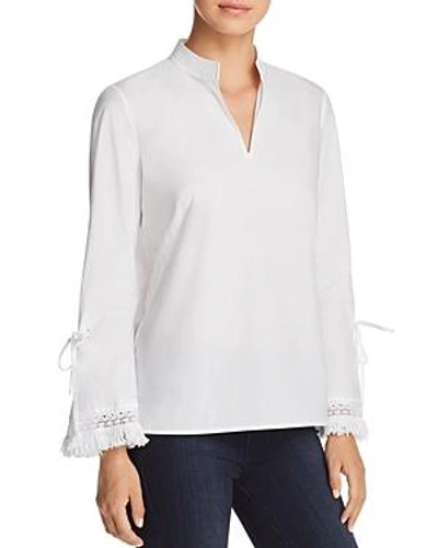 Shop Tory Burch Sophie Fringe-trim Bell Sleeve Top In White