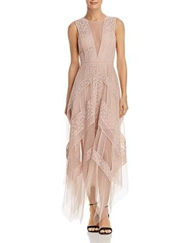Shop Bcbgmaxazria Lace Illusion Dress In Bare Pink