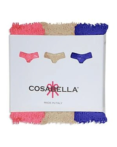 Shop Cosabella Never Say Never Cutie Low-rise Thongs, Set Of 3 In Cobalt/neon Rose/pinolo
