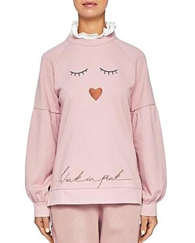 Shop Ted Baker Ted Says Relax Evliin Face Logo Layered-look Sweatshirt In Dusky Pink