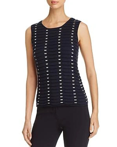 Shop Emporio Armani Textured Contrast-detail Pleated Top In Navy Multi