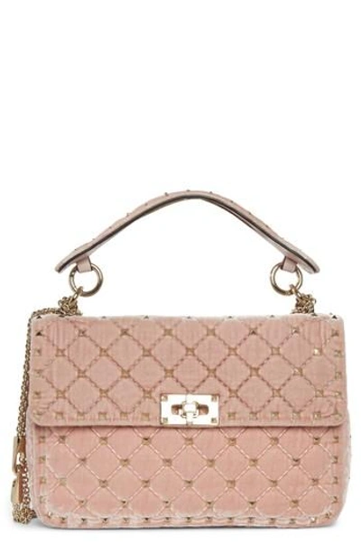 Shop Valentino Medium Rockstud Matelasse Velvet Shoulder Bag - Pink