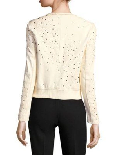 Shop Elie Tahari Leather Bomber Jacket In Optic White