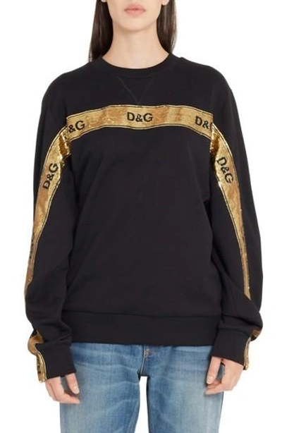 Shop Dolce & Gabbana Sequin Logo Stripe Sweatshirt In Black