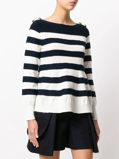 Shop Sacai Striped Sweater In Blue