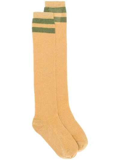 Shop Red Valentino Long Lurex Stripe Socks - L01 Oro