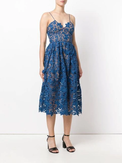 Shop Self-portrait Floral Azaelea Lace Dress In Blue