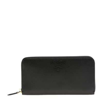 Shop Prada Zip-around Wallet In Black