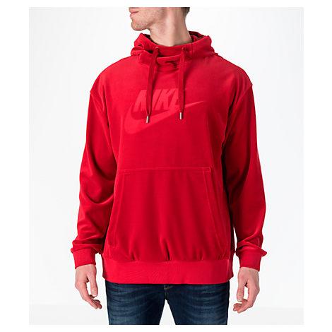 Sportswear Velour Pullover Hoodie, Red 