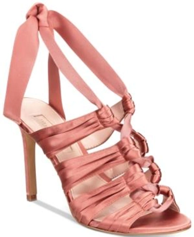 Shop Avec Les Filles Janelle Satin Lace-up Dress Sandals Women's Shoes In Dusty Rose