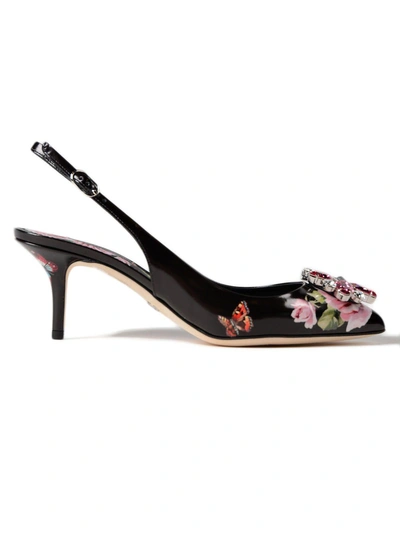 Shop Dolce & Gabbana Calfskin Printed Slingback In Hnhrose Rosa Fdo.nero