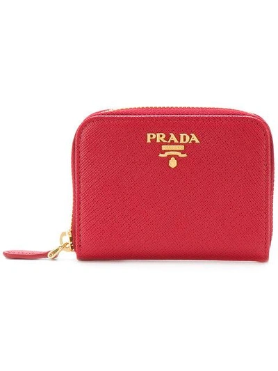 Shop Prada Logo Plaque Zipped Card Case - Red
