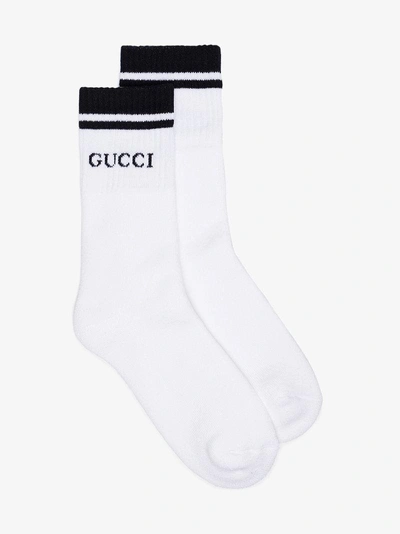 Shop Gucci Logo Socks With Stripe In White
