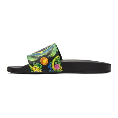 Shop Versace Black Miami Pool Slides In Dmc Multi