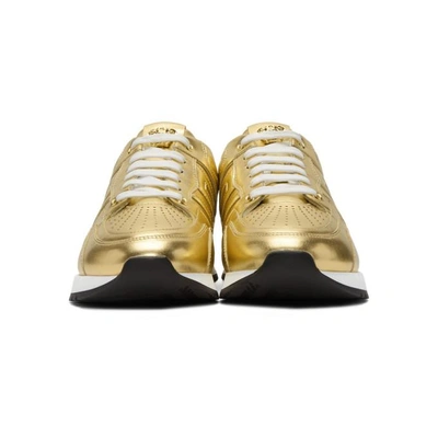 Shop Versace Gold Greek Key Sneakers