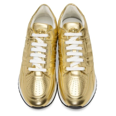 Shop Versace Gold Greek Key Sneakers