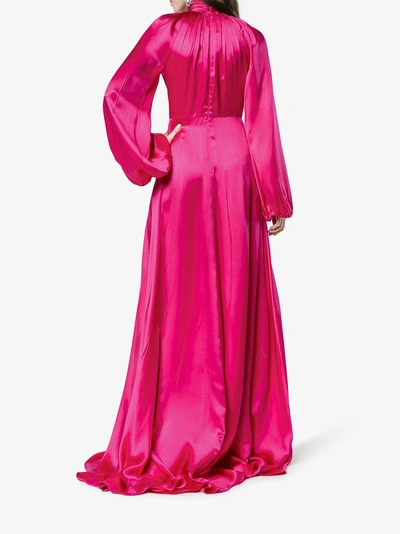 Shop Gucci Ladies Pink And Purple High Neck Silk Maxi Gown, Size: 40 In Pink&purple