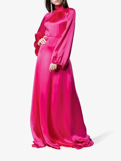 Shop Gucci Ladies Pink And Purple High Neck Silk Maxi Gown, Size: 40 In Pink&purple