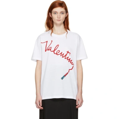 Shop Valentino White Lipstick Logo T-shirt