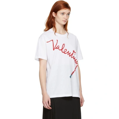 Shop Valentino White Lipstick Logo T-shirt