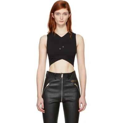 Shop Versus Black Cropped Cross-over Safety Pin Top In B1008 Black