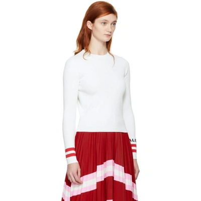 Shop Valentino White Striped Sleeves Writing Logo Pullover In Qe3 White