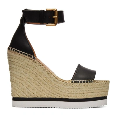 Shop See By Chloé Black Leather Wedge Espadrilles